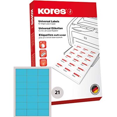 Kores Farbige Universal-Etiketten, 70 x 42,3 mm, 100 Blatt,blau Kores Farbige Universal-Etiketten, 70 x 42,3 mm, 100 Blatt,blau