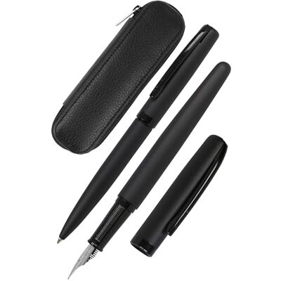 Online Schreib-Set Eleganza Pure Black I enthält Kugelschreiber, Füller, Echt-Lederetui I 3-teilig I in Geschenkbox I Füllhalter für Standardpatronen I Kulli mit Großraummine G2 Online Schreib-Set Eleganza Pure Black I enthält Kugelschreiber, Füller, Echt-Lederetui I 3-teilig I in Geschenkbox I Füllhalter für Standardpatronen I Kulli mit Großraummine G2