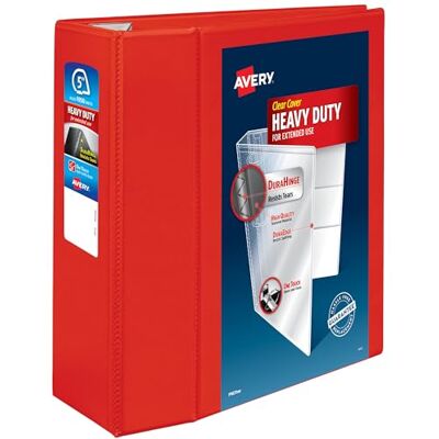 Avery Robuster 3-Ringbuch, 12,7 cm EZD-Ringe, ideal für Portfolios, Büro, Schulhefte und mehr, 1 roter Ordner (79327) Avery Robuster 3-Ringbuch, 12,7 cm EZD-Ringe, ideal für Portfolios, Büro, Schulhefte und mehr, 1 roter Ordner (79327)