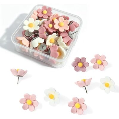 NianYunMei 20 Stück Blumen Reißzwecken Set, Rosa Harz Pins, Dekoration Pinnadeln Blumenreis Pinnadeln mit Aufbewahrungsbox, Vielseitige Zeichenzwecke, Reißnägel für Pinnwand, Korktafel, Fotowand, Büro NianYunMei 20 Stück Blumen Reißzwecken Set, Rosa Harz Pins, Dekoration Pinnadeln Blumenreis Pinnadeln mit Aufbewahrungsbox, Vielseitige Zeichenzwecke, Reißnägel für Pinnwand, Korktafel, Fotowand, Büro