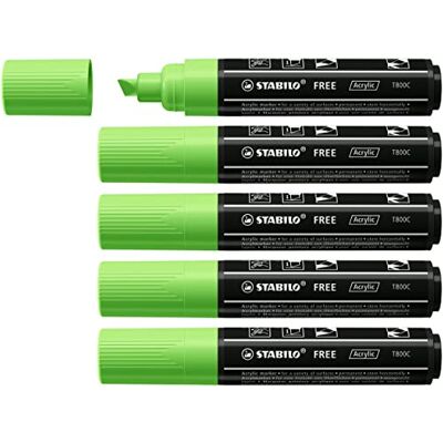 STABILO Acrylmarker FREE Acrylic T800C Keilspitze 4-10mm 5er Pack hellgrün STABILO Acrylmarker FREE Acrylic T800C Keilspitze 4-10mm 5er Pack hellgrün