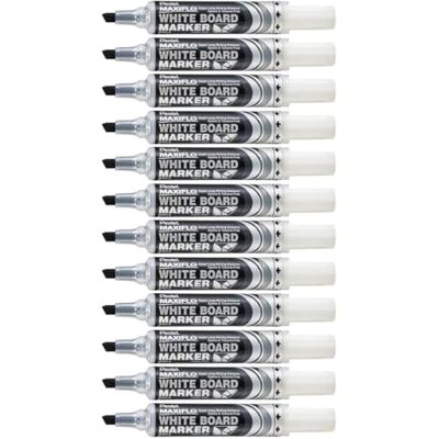 Pentel Maxiflo Whiteboard-Marker, trocken abwischbar, abgeschrägte Spitze, Schwarz, 12 Stück Pentel Maxiflo Whiteboard-Marker, trocken abwischbar, abgeschrägte Spitze, Schwarz, 12 Stück