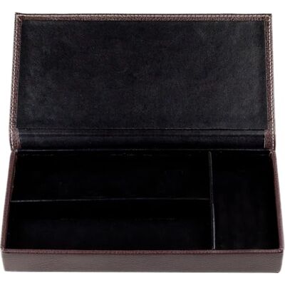 DELMON VARONE Personalisierbarer Ablagekasten mit Deckel aus Premium Leder Soft Grain braun Schreibtischschale für Kugelschreiber, Füller & Schreibutensilien, Echtleder Stifteetui mit 3 Fächer DELMON VARONE Personalisierbarer Ablagekasten mit Deckel aus Premium Leder Soft Grain braun Schreibtischschale für Kugelschreiber, Füller & Schreibutensilien, Echtleder Stifteetui mit 3 Fächer