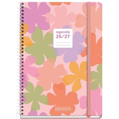 Miquelrius Schülerkalender 2026/2027, Tag pro Seite, A5+, Summery 10 Monate, 15,5 x 21,5 cm, beschichteter Karton, Metallspirale, Innentasche, Aufkleber, Lesezeichen, Spanisch-EN Miquelrius Schülerkalender 2026/2027, Tag pro Seite, A5+, Summery 10 Monate, 15,5 x 21,5 cm, beschichteter Karton, Metallspirale, Innentasche, Aufkleber, Lesezeichen, Spanisch-EN
