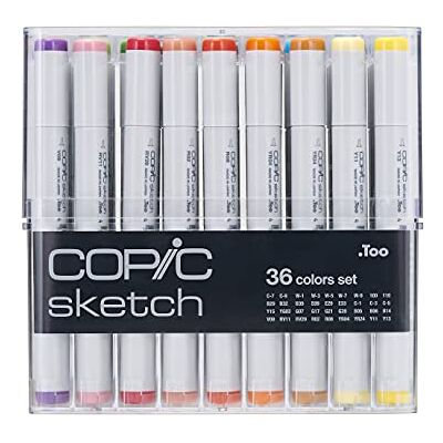 Copic Sketch Set "36 Colors", 36er Set im Acryl-Display, Twin Marker mit einer mittelbreiten und einer Brush-Spitze Copic Sketch Set "36 Colors", 36er Set im Acryl-Display, Twin Marker mit einer mittelbreiten und einer Brush-Spitze