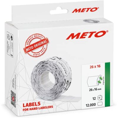 Meto Etiketten für Handauszeichner (26x16 mm, 2-zeilig, 12.000 Stück, weiß, wiederablösbar, für , Contact, Sato, Avery, Tovel, Samark etc.) Meto Etiketten für Handauszeichner (26x16 mm, 2-zeilig, 12.000 Stück, weiß, wiederablösbar, für , Contact, Sato, Avery, Tovel, Samark etc.)