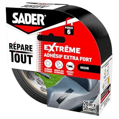 Sader Reparaturband, extrem, schwarz, extra starker Klebstoff, hohe Leistung, für Innen & Außen, alle Oberflächen, leicht zu schneiden, 20 m x 50 mm Sader Reparaturband, extrem, schwarz, extra starker Klebstoff, hohe Leistung, für Innen & Außen, alle Oberflächen, leicht zu schneiden, 20 m x 50 mm