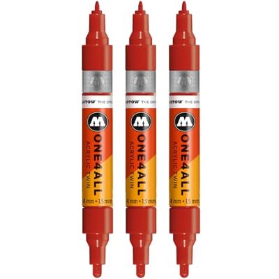 Molotow One4All Acrylic Twin Marker (1,5 und 4,0 mm Strichstärke, hochdeckend und permanent, schnell trocknend, nachfüllbar, für fast alle Untergründe) 3 Stück Farbe 245 himbeerrot Molotow One4All Acrylic Twin Marker (1,5 und 4,0 mm Strichstärke, hochdeckend und permanent, schnell trocknend, nachfüllbar, für fast alle Untergründe) 3 Stück Farbe 245 himbeerrot