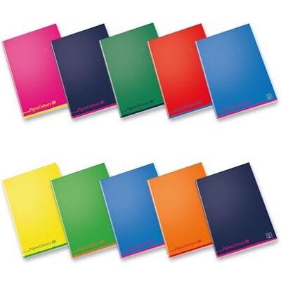 Pigna , Notizbuch A4 Colours, Papier innen 100 g/m², Seiten 72 + Einschlag, innen 5 m, kariert 5 mm, verschiedene Farben, 10 Stück Pigna , Notizbuch A4 Colours, Papier innen 100 g/m², Seiten 72 + Einschlag, innen 5 m, kariert 5 mm, verschiedene Farben, 10 Stück