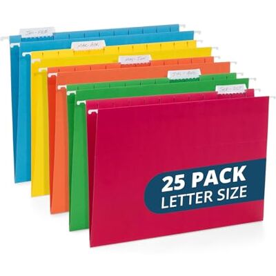 Blue Summit Supplies Hängemappen, Briefgröße mit Registerkarten, farbige Aktenordner zum Aufhängen, verschiedene Farben, verstärkt für Büroabheften und Organisation, 25 Stück Blue Summit Supplies Hängemappen, Briefgröße mit Registerkarten, farbige Aktenordner zum Aufhängen, verschiedene Farben, verstärkt für Büroabheften und Organisation, 25 Stück
