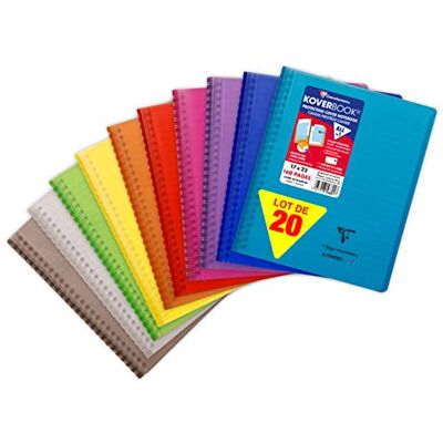Clairefontaine 356801C Packung mit 20 Heften Koverbook, Spiralbindung, 17x22 cm, 80 Blatt, liniert mit Rand, 90g, farbig sortiert, 1 Pack Clairefontaine 356801C Packung mit 20 Heften Koverbook, Spiralbindung, 17x22 cm, 80 Blatt, liniert mit Rand, 90g, farbig sortiert, 1 Pack