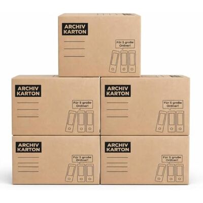 BURI Archivkarton 5er Set A4 Ordnerbox Archivbox Wellpappe Braun Umzugskarton Archivkarton für fünf Ordner mit Steckdeckel, Tragegriffen und Beschriftungsfeld, stapelbar bis 30 kg Belastung BURI Archivkarton 5er Set A4 Ordnerbox Archivbox Wellpappe Braun Umzugskarton Archivkarton für fünf Ordner mit Steckdeckel, Tragegriffen und Beschriftungsfeld, stapelbar bis 30 kg Belastung