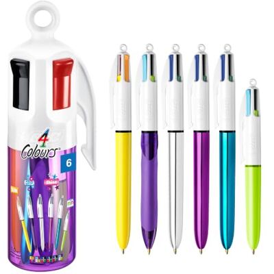 BIC 4 Farben Kugelschreiber Set 4 Colours, 6er Stifte Set in lila Stiftebecher, Geschenkidee für Sammler, Ideal für das Büro, das Home Office oder die Schule BIC 4 Farben Kugelschreiber Set 4 Colours, 6er Stifte Set in lila Stiftebecher, Geschenkidee für Sammler, Ideal für das Büro, das Home Office oder die Schule