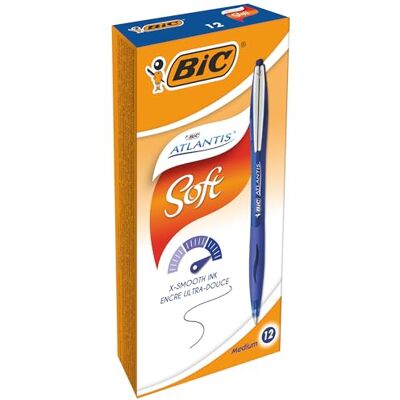BIC Kugelschreiber Atlantis Soft, in Blau, Strichstärke 0.32 mm, nachfüllbar, 12er Pack, Ideal für das Büro, das Home Office oder die Schule BIC Kugelschreiber Atlantis Soft, in Blau, Strichstärke 0.32 mm, nachfüllbar, 12er Pack, Ideal für das Büro, das Home Office oder die Schule