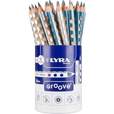 LYRA Groove Graphite, Ergonomische Graphitstifte, 4,3mm Mine, Kartonrunddose, B, metallicfarben lackiert, 36Stk LYRA Groove Graphite, Ergonomische Graphitstifte, 4,3mm Mine, Kartonrunddose, B, metallicfarben lackiert, 36Stk