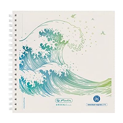 Herlitz Spiralblock GREENline 14,8 x 14,8 cm, dotted, 100 Blatt, Motiv Welle, 5 Stück Herlitz Spiralblock GREENline 14,8 x 14,8 cm, dotted, 100 Blatt, Motiv Welle, 5 Stück
