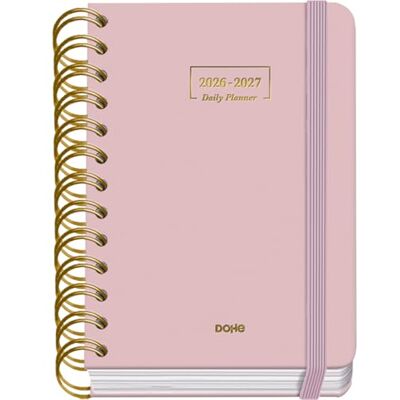 DOHE Schülerkalender 2026 2027 SEP bis JUN, Tag pro Seite, A6 (12x17 cm), Weicher Hardcover-Einband, Doppelspirale, Verschluss mit Gummiband, 2 Seiten Aufkleber, Spanisch und Englisch Rosa DOHE Schülerkalender 2026 2027 SEP bis JUN, Tag pro Seite, A6 (12x17 cm), Weicher Hardcover-Einband, Doppelspirale, Verschluss mit Gummiband, 2 Seiten Aufkleber, Spanisch und Englisch Rosa
