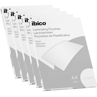 Ibico Basics 399990067 Laminiertaschen für Heißlaminierung, A4, leicht, hoher Dokumentenschutz und Haltbarkeit, 5 Packungen à 100 Stück, glänzend, transparent Ibico Basics 399990067 Laminiertaschen für Heißlaminierung, A4, leicht, hoher Dokumentenschutz und Haltbarkeit, 5 Packungen à 100 Stück, glänzend, transparent