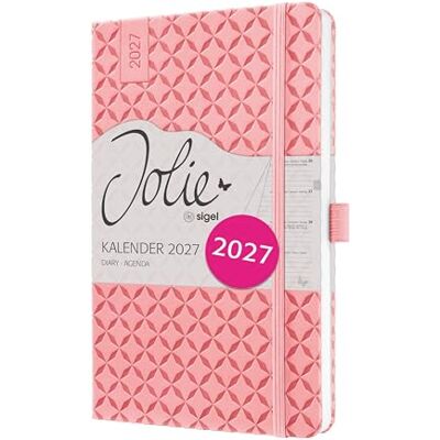 Sigel 7J111 Wochenkalender 2027 A5 rosa, Hardcover, Gummiband, Stiftschlaufe, Einstecktasche, 174 Seiten, vegan, Buchkalender, Terminplaner Taschenkalender Jolie Sigel 7J111 Wochenkalender 2027 A5 rosa, Hardcover, Gummiband, Stiftschlaufe, Einstecktasche, 174 Seiten, vegan, Buchkalender, Terminplaner Taschenkalender Jolie