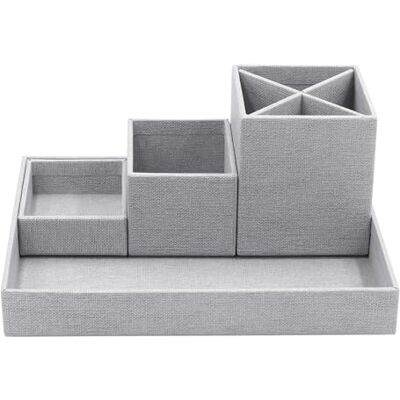 BIGSO BOX OF SWEDEN LENA Schreibtisch Organizer für Stifte, Büroklammern, Haftnotizen usw. – Sortierkasten mit 4 Fächern – Ordnungssystem aus Faserplatte und Papier in Leinenoptik – hellgrau BIGSO BOX OF SWEDEN LENA Schreibtisch Organizer für Stifte, Büroklammern, Haftnotizen usw. – Sortierkasten mit 4 Fächern – Ordnungssystem aus Faserplatte und Papier in Leinenoptik – hellgrau