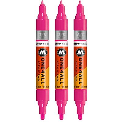 Molotow One4All Acrylic Twin Marker (Strichstärke 1,5 mm und 4 mm, hochdeckend und permanent) 3 Stück Farbe 217 neon pink floureszierend Molotow One4All Acrylic Twin Marker (Strichstärke 1,5 mm und 4 mm, hochdeckend und permanent) 3 Stück Farbe 217 neon pink floureszierend