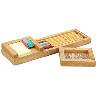 Relaxdays Stiftablage Bambus, 3-teiliger Schreibtisch Organizer, Stifteschale & Zettelhalter, HBT 3,8 x 31 x 9 cm, natur Relaxdays Stiftablage Bambus, 3-teiliger Schreibtisch Organizer, Stifteschale & Zettelhalter, HBT 3,8 x 31 x 9 cm, natur