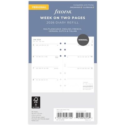 Filofax Kalender Miniimal Week to view Diary Refill Pack Personal 2026 Filofax Kalender Miniimal Week to view Diary Refill Pack Personal 2026