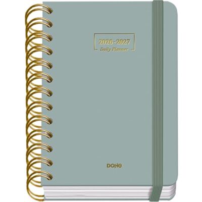 DOHE Schülerkalender 2026 2027 SEP bis JUN, Tag pro Seite, A6 (12x17 cm), Weicher Hardcover-Einband, Doppelspirale, Verschluss mit Gummiband, 2 Seiten Aufkleber, Spanisch und Englisch Grün DOHE Schülerkalender 2026 2027 SEP bis JUN, Tag pro Seite, A6 (12x17 cm), Weicher Hardcover-Einband, Doppelspirale, Verschluss mit Gummiband, 2 Seiten Aufkleber, Spanisch und Englisch Grün