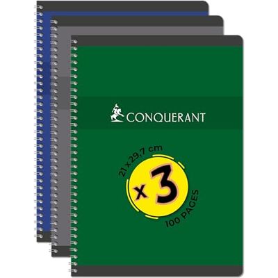 Conquerant 3 Hefte, A4, 100 Seiten, 70 g, Q5 x 5, Vollbindung, Deckblatt in verschiedenen Farben Conquerant 3 Hefte, A4, 100 Seiten, 70 g, Q5 x 5, Vollbindung, Deckblatt in verschiedenen Farben