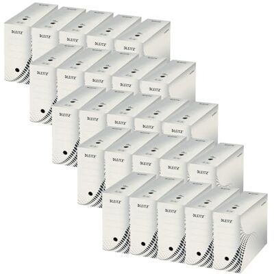Leitz easyboxx Archiv-Schachtel, 150 mm Rückenbreite, Aktenkarton A4, Boxen zur Aufbewahrung für bis zu 1400 Blätter, Lagerbox mit geometrischem Design, 25 Stück, Weiß/Grau, 61330000 Leitz easyboxx Archiv-Schachtel, 150 mm Rückenbreite, Aktenkarton A4, Boxen zur Aufbewahrung für bis zu 1400 Blätter, Lagerbox mit geometrischem Design, 25 Stück, Weiß/Grau, 61330000