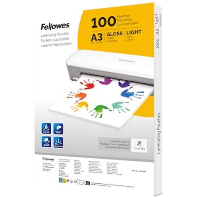 Fellowes A3 Laminierfolien – 100 Stück glänzend – Laminiertaschen für Zuhause, Schule & Büro – Ideal für Poster, Schilder & Dokumente – Kompatibel mit allen Laminiergeräten Fellowes A3 Laminierfolien – 100 Stück glänzend – Laminiertaschen für Zuhause, Schule & Büro – Ideal für Poster, Schilder & Dokumente – Kompatibel mit allen Laminiergeräten