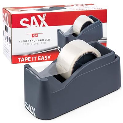 Sax Tape it Easy XXL Einhand Klebeband Abroller extra Schwer für 1x 50mm Band oder 2x 25mm Band, Paketbandabroller mit Stiftehalter Funktion, rutschfest, inkl. doppelseitige Klinge, Anthrazit Sax Tape it Easy XXL Einhand Klebeband Abroller extra Schwer für 1x 50mm Band oder 2x 25mm Band, Paketbandabroller mit Stiftehalter Funktion, rutschfest, inkl. doppelseitige Klinge, Anthrazit