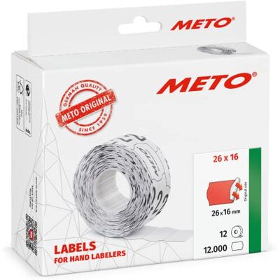 Meto Etiketten für Handauszeichner (26 x 16 mm, 2-zeilig, 12.000 Stück, fluor rot, permanent haftend, für , Contact, Sato, Avery, Tovel, Samark etc.) Meto Etiketten für Handauszeichner (26 x 16 mm, 2-zeilig, 12.000 Stück, fluor rot, permanent haftend, für , Contact, Sato, Avery, Tovel, Samark etc.)