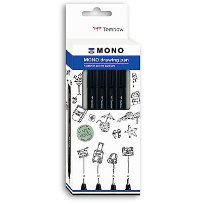 Tombow Fineliner MONO drawing pen, Bold Set, Pigmenttinte, Wasser- und Lichtresistent, zum Illustrieren und Zeichnen, schwarz, 4er-Set, WS-EFL-H-B-4P Tombow Fineliner MONO drawing pen, Bold Set, Pigmenttinte, Wasser- und Lichtresistent, zum Illustrieren und Zeichnen, schwarz, 4er-Set, WS-EFL-H-B-4P