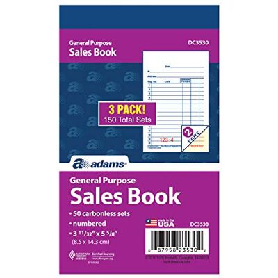 Adams Allgemeine Zwecke Sales Buch, 2-teilig, selbstdurchschreibend, weiß/Kanarischen, 3–11/32 x 5–5/20,3 cm, 50 Sets/Buch, 3 Bücher (DC3530) Adams Allgemeine Zwecke Sales Buch, 2-teilig, selbstdurchschreibend, weiß/Kanarischen, 3–11/32 x 5–5/20,3 cm, 50 Sets/Buch, 3 Bücher (DC3530)