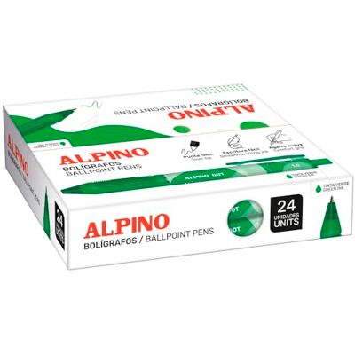 Alpino Packung mit 24 Dot-Kugelschreibern – grüne Tinte Ikonisches Design mit einziehbarem System weicher und rutschfester Griff 1 mm Spitze hochwertige und schnell trocknende Tinte Alpino Packung mit 24 Dot-Kugelschreibern – grüne Tinte Ikonisches Design mit einziehbarem System weicher und rutschfester Griff 1 mm Spitze hochwertige und schnell trocknende Tinte