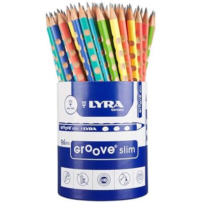 LYRA Groove Slim Graphite, Kartonrunddose mit 96 Bleistiften HB, Pastellfarben lackiert, dreiflächig mit Griffmulden LYRA Groove Slim Graphite, Kartonrunddose mit 96 Bleistiften HB, Pastellfarben lackiert, dreiflächig mit Griffmulden