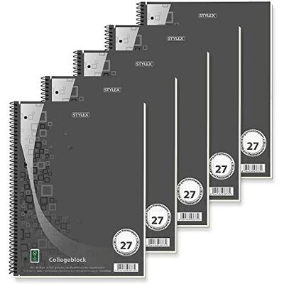 Stylex 43877-P5 Collegeblock Premium liniert, 5 Stück, DIN A4, 80 Blatt, 90 g/m² Papier, Spiralbindung Stylex 43877-P5 Collegeblock Premium liniert, 5 Stück, DIN A4, 80 Blatt, 90 g/m² Papier, Spiralbindung