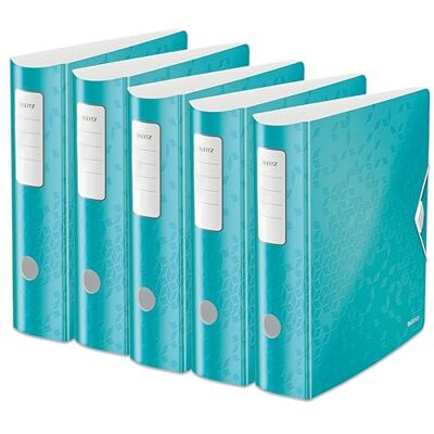 Leitz Qualitäts-Ordner 180° Active WOW, 5er Pack, A4, Breit, Abgerundeter Rücken, 8,2 cm breit, Gummibandverschluss, Leichtes Polyfoam, Plastik-Ordner, WOW Serie, Eisblau, 11060051 Leitz Qualitäts-Ordner 180° Active WOW, 5er Pack, A4, Breit, Abgerundeter Rücken, 8,2 cm breit, Gummibandverschluss, Leichtes Polyfoam, Plastik-Ordner, WOW Serie, Eisblau, 11060051