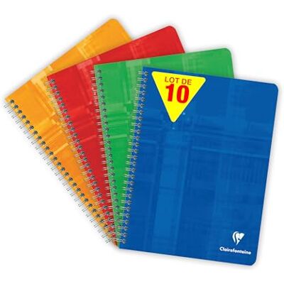 Clairefontaine 8722Cpack 10 Notizbücher, Spiralbindung, 17 x 22 cm, 100 Seiten, kleines Karo, weißes Papier, 90 g, Umschlag mit Folienkarte, zufällige Farben Clairefontaine 8722Cpack 10 Notizbücher, Spiralbindung, 17 x 22 cm, 100 Seiten, kleines Karo, weißes Papier, 90 g, Umschlag mit Folienkarte, zufällige Farben