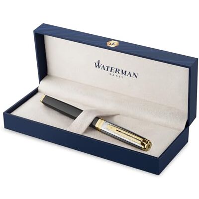 Waterman Exception Füller Metall und schwarzer Lack mit goldenen Zierteilen, ziselisierte Kappe Füllfederhalter mit mittlerer 18 kt Goldfeder Geschenkbox Waterman Exception Füller Metall und schwarzer Lack mit goldenen Zierteilen, ziselisierte Kappe Füllfederhalter mit mittlerer 18 kt Goldfeder Geschenkbox