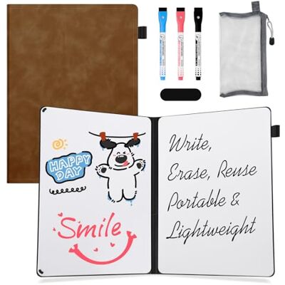 AGM A4 Mini Whiteboard, Kleines Whiteboard, tragbare Schreibtafel mit 3 Farbstiften, Radiergummi und Netzbeutel für Büro, Arbeitszimmer, Klassenzimmer und Zuhause – Braun AGM A4 Mini Whiteboard, Kleines Whiteboard, tragbare Schreibtafel mit 3 Farbstiften, Radiergummi und Netzbeutel für Büro, Arbeitszimmer, Klassenzimmer und Zuhause – Braun