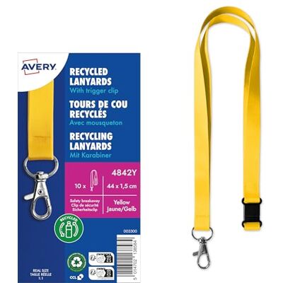 Avery 4842Y Lanyard 10 Stück (44x1,5cm, Kartenhalter mit Karabinerhaken-Sicherheitsverschluss, Schlüsselband für Ausweishülle, Kartenhülle, Namenschilder, Umhängeband, Nackenband) gelb Avery 4842Y Lanyard 10 Stück (44x1,5cm, Kartenhalter mit Karabinerhaken-Sicherheitsverschluss, Schlüsselband für Ausweishülle, Kartenhülle, Namenschilder, Umhängeband, Nackenband) gelb