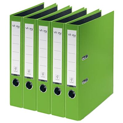 Leitz VON 5er Pack Ordner A4, Karton mit Kunststoffeinband, 80 mm Rückenbreite, Für 350 Blatt, FSC-zertifizierter Karton, Für Schule, Studium & Haushalt, Grün, 10561055 Leitz VON 5er Pack Ordner A4, Karton mit Kunststoffeinband, 80 mm Rückenbreite, Für 350 Blatt, FSC-zertifizierter Karton, Für Schule, Studium & Haushalt, Grün, 10561055