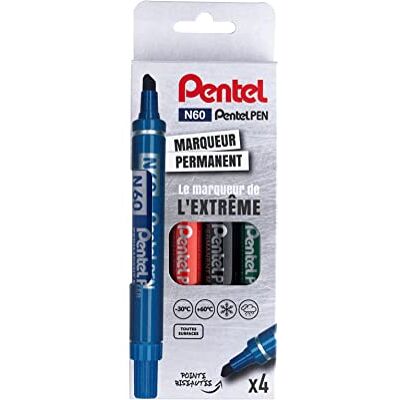 Pentel Pen Permanentmarker Keilspitze Tinte Pochette de 4 Schwarz/Blau/Rot/Grün Pentel Pen Permanentmarker Keilspitze Tinte Pochette de 4 Schwarz/Blau/Rot/Grün