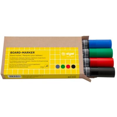 Sigel BA010 Board-Marker trocken und feucht abwischbar schwarz, blau, rot, grün Rundspitze 2-3 mm 4 Stück für weiße Glas-Magnettafeln, Whiteboards und Flipcharts Sigel BA010 Board-Marker trocken und feucht abwischbar schwarz, blau, rot, grün Rundspitze 2-3 mm 4 Stück für weiße Glas-Magnettafeln, Whiteboards und Flipcharts