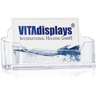 VITAdisplays 100 Stk. DIN A7 Tisch-Visitenkartenhalter im Querformat, transparenter und standfester Visitenkartenspender, Visitenkartenständer, glasklarer Visitenkartenaufsteller für A7 Flyer und Visitenkarten VITAdisplays 100 Stk. DIN A7 Tisch-Visitenkartenhalter im Querformat, transparenter und standfester Visitenkartenspender, Visitenkartenständer, glasklarer Visitenkartenaufsteller für A7 Flyer und Visitenkarten