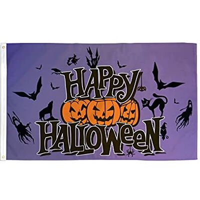 AZ FLAG Flagge Happy Halloween violett 90x60 cm Polyester 100D 2 Ösen Für innen und außen Union Jack dekorative Flagge doppelte Nähte und verstärkte Kanten mit Metallösen 100D Polyester AZ FLAG Flagge Happy Halloween violett 90x60 cm Polyester 100D 2 Ösen Für innen und außen Union Jack dekorative Flagge doppelte Nähte und verstärkte Kanten mit Metallösen 100D Polyester