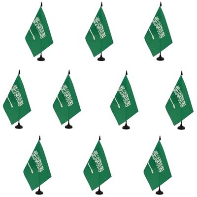 AZ FLAG 10er-Set Tischflaggen Saudi-Arabien 21x14 cm Kunststoffsockel Für innen Saudi-arabische Tischflagge المملكة العربية السعودية genähte Ausführung mit verstärkten Kanten mit Kunststoffstab AZ FLAG 10er-Set Tischflaggen Saudi-Arabien 21x14 cm Kunststoffsockel Für innen Saudi-arabische Tischflagge المملكة العربية السعودية genähte Ausführung mit verstärkten Kanten mit Kunststoffstab