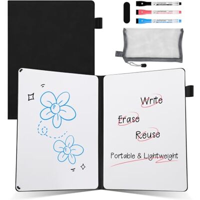 AGM A5 Mini Whiteboard, Kleines Whiteboard, tragbare Schreibtafel mit 3 Farbstiften, Radiergummi und Netzbeutel für Büro, Arbeitszimmer, Klassenzimmer und Zuhause – Schwarz AGM A5 Mini Whiteboard, Kleines Whiteboard, tragbare Schreibtafel mit 3 Farbstiften, Radiergummi und Netzbeutel für Büro, Arbeitszimmer, Klassenzimmer und Zuhause – Schwarz